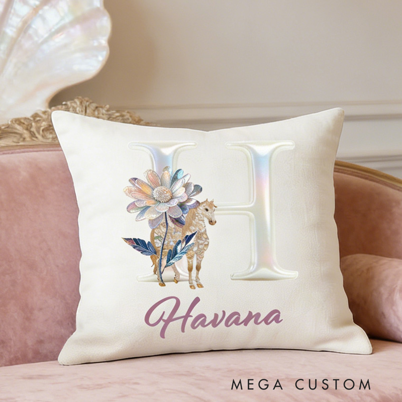 Personalized Horse Riding Birth Flower Initial Throw Pillow Cover with Name Home Decor Birthday Anniversary Gift for Horse Owner Lover Riding Lovers Equestrian Lovers