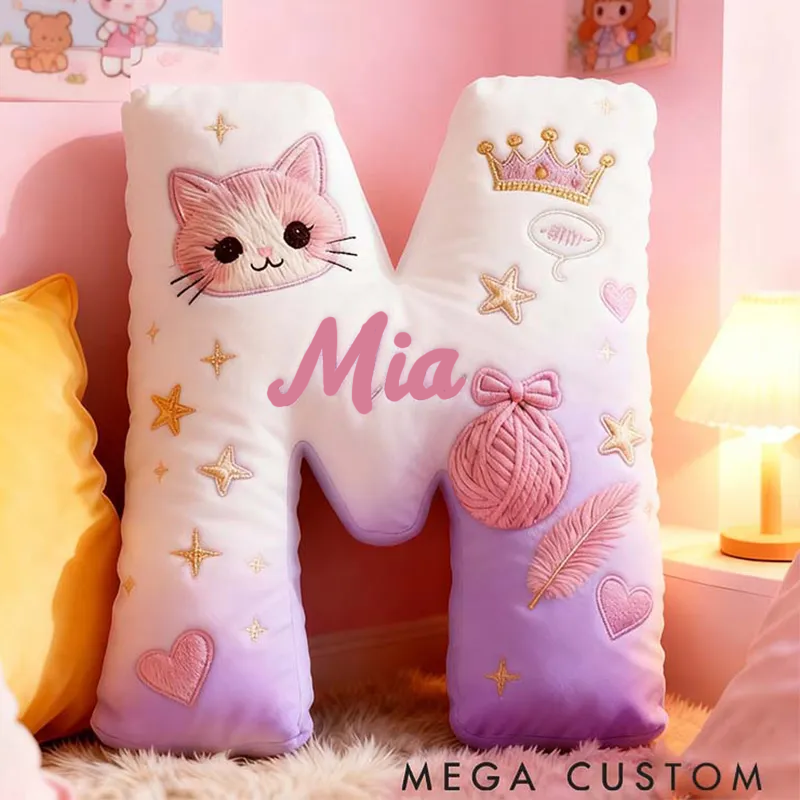 Personalized Cat Lover Purple Cat Letter Pillow Graphic 3D Print Pillow