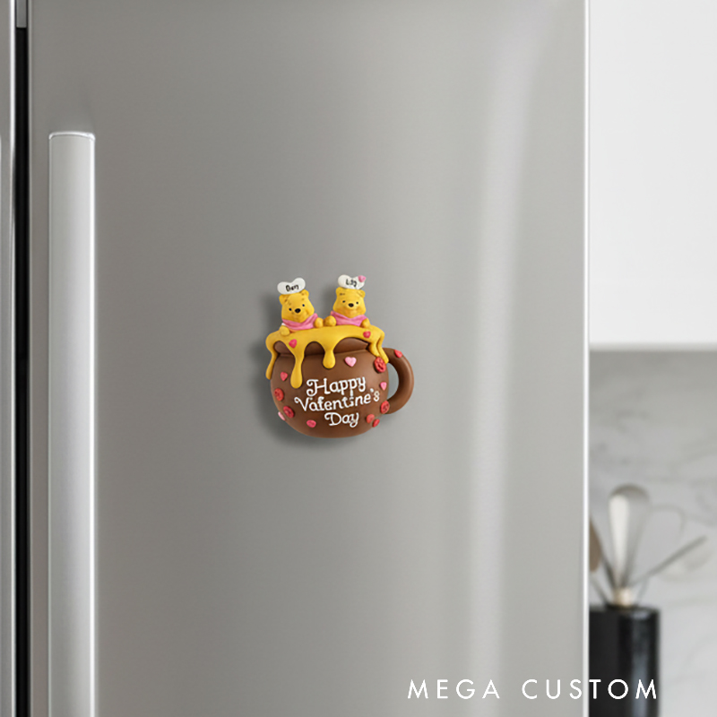 Personalized Valentine's Day Bear Magnetic Fridge Magnet with Custom Names and Text for Couple Lover Family