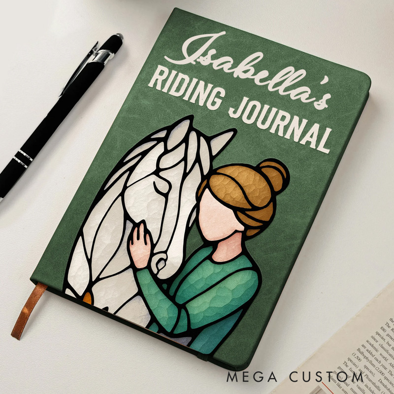 Personalized Riding Journal PU Leather Notebook with Photo Custom Name Birthday Gift for Horse Lovers Riding Lovers Equestrian Lovers