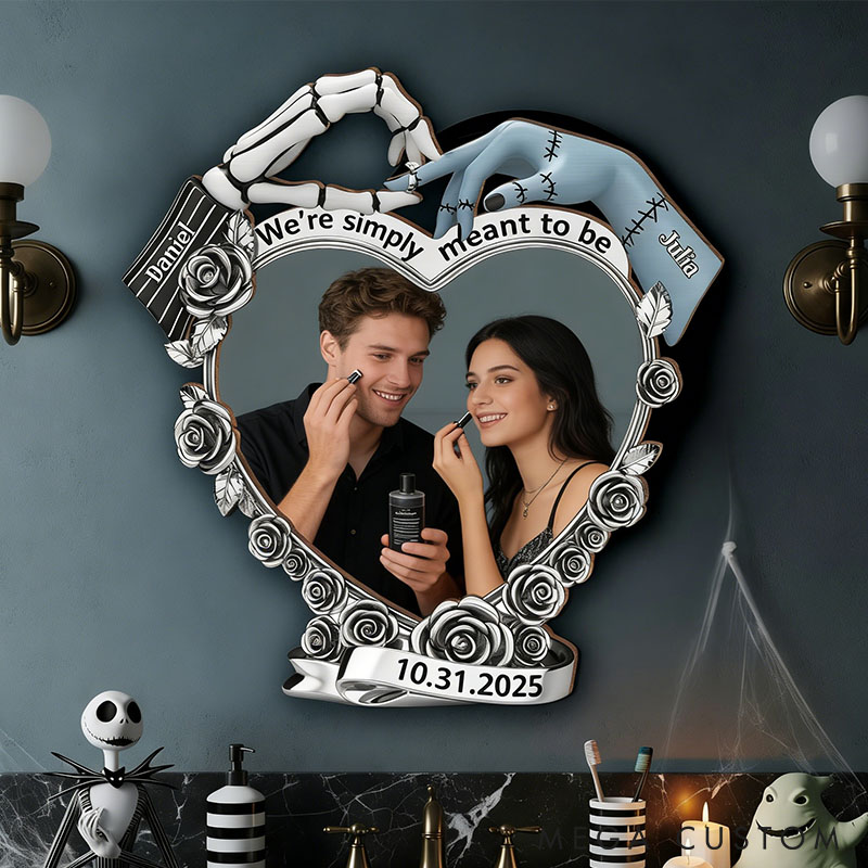 Personalized Couple Spooky We're Simply Meant To Be Custom Engagement Graphic 3D Printed Mirror with Name Valentines Day Anniversary Gift for Him Her