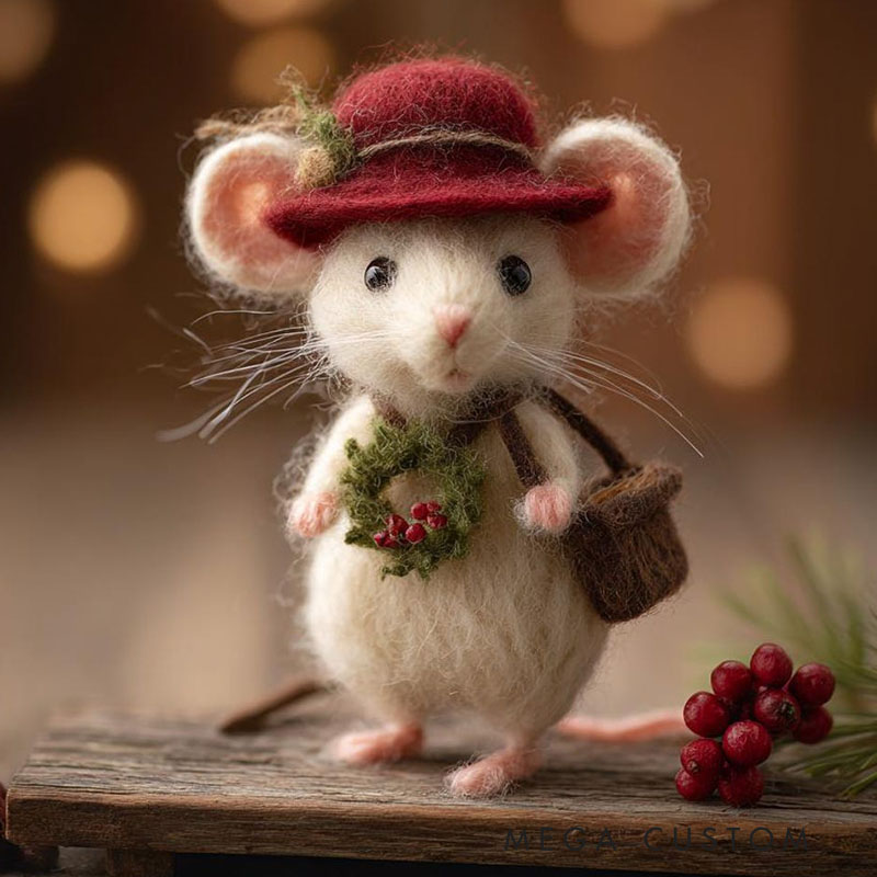 Needle Felted Mouse Christmas Ornament Wool Figurine