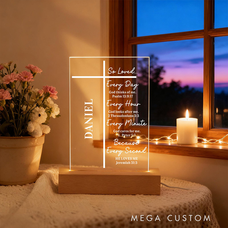 Personalized Bible Verse Cross LED Night Light with Name Home Decor Faith Based Decor Religious Gift Bible Verse Gift for Christians 