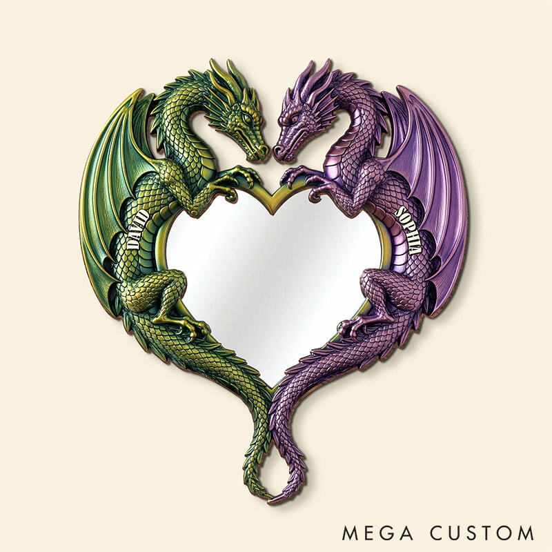 Personalized Couple Retro Western Dragon Mirror Custom Graphic 3D Printed Mirror with Name Valentines Day Gift for Him Her Anniversary Gift