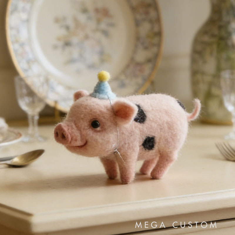 Needle Felted Pig Ornament Mini Animal Sculpture Custom Pet Portrait Christmas Xmas Thanksgiving Gift