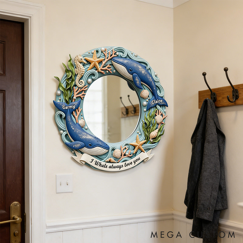 Personalized Couple I Whale Always Love You Mirror Custom Couple Whale Graphic 3D Printed Mirror with Name Valentines Day Anniversary Gift for Him Her