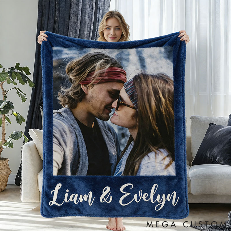 Personalized Couple Photo Blanket Custom Photo Couple Besties Memory Photo Blanket Valentine's Galentine Gift Anniversary Gift