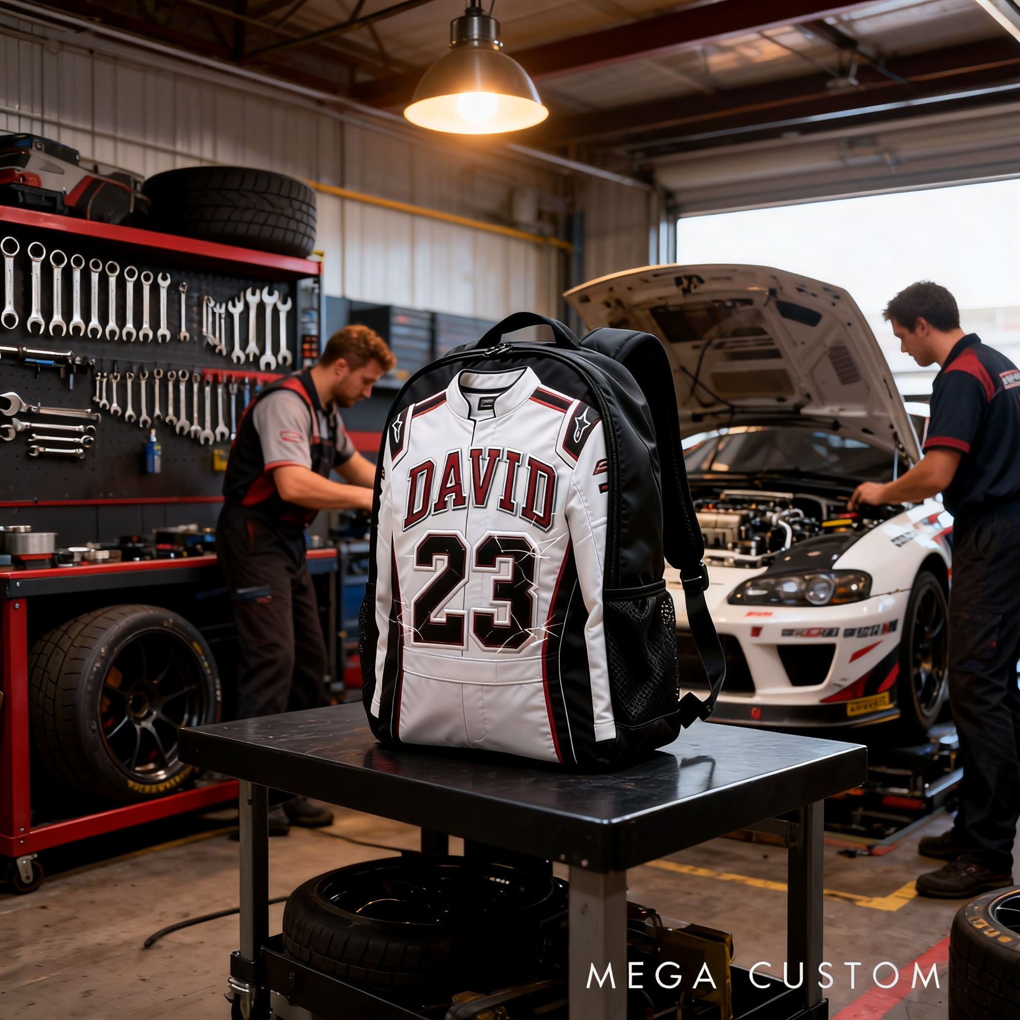 Personalized Racing Jacket Style Backpack Custom Name and Number Sports Bag Gift for Car and Racing Lovers