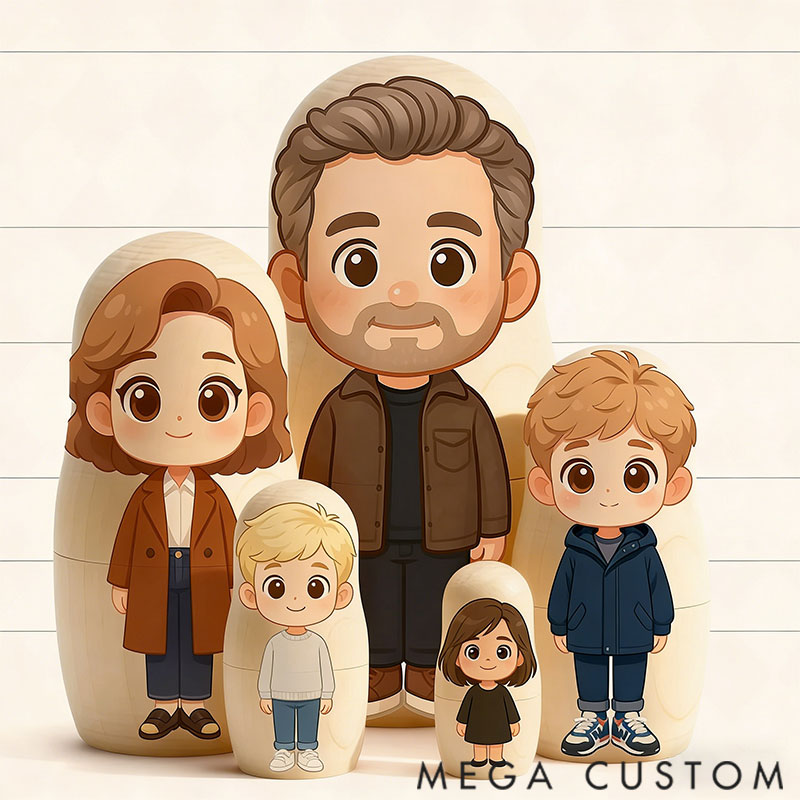 Personalized custom portrait nesting doll cartoon style family portrait gift photos Valentine's Day gift family gift