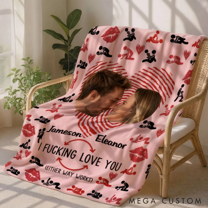 Personalized Couple Photos Heart Fingerprint Kiss Blanket Custom I Fxxking Love You Multicolor Blanket Anniversary Valentines Day Gift for Him Her