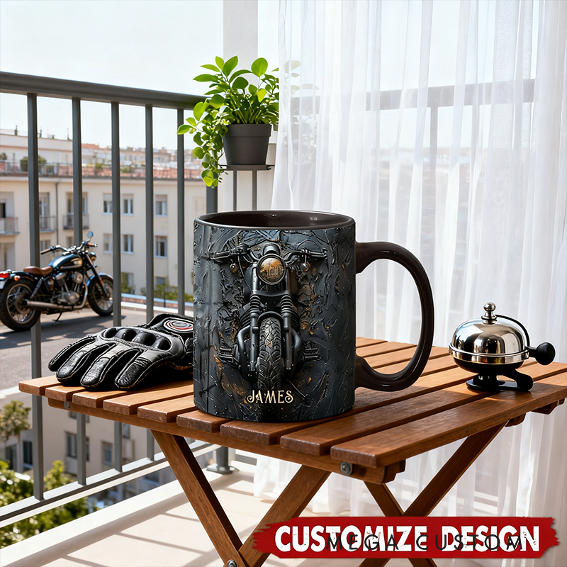 Personalized 3D Printed Choose Color Motorcycle Mug Custom Name Biker Coffee Cup Gift for Motorcycle Riders and Enthusiasts