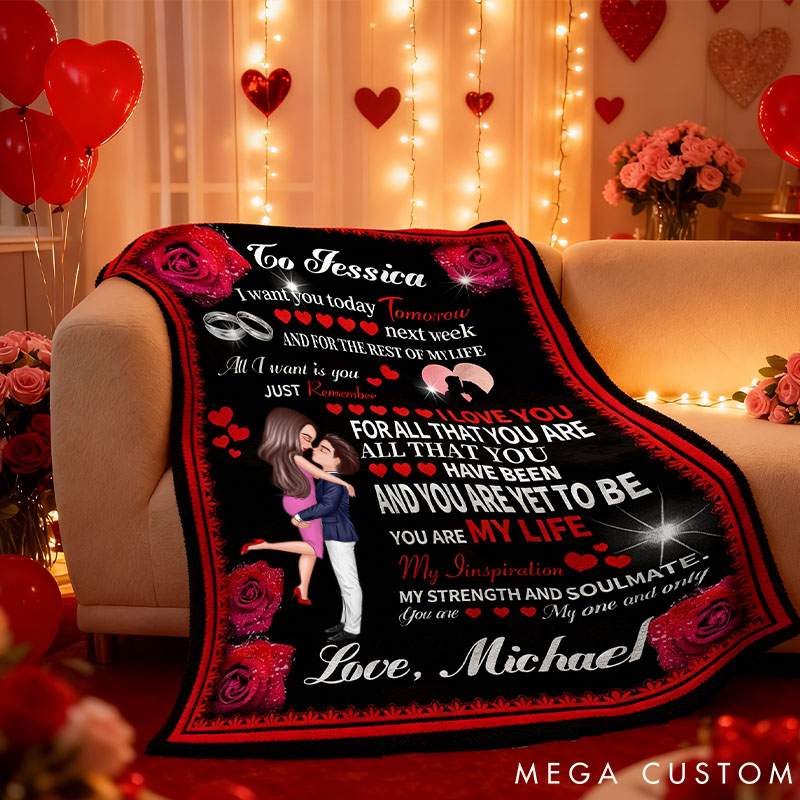 Personalized Couple You Are My Life Blanket Custom Couple Roses Love Letter Blanket with Name Valentine's Day Gift for Husband Wife Anniversary Gift