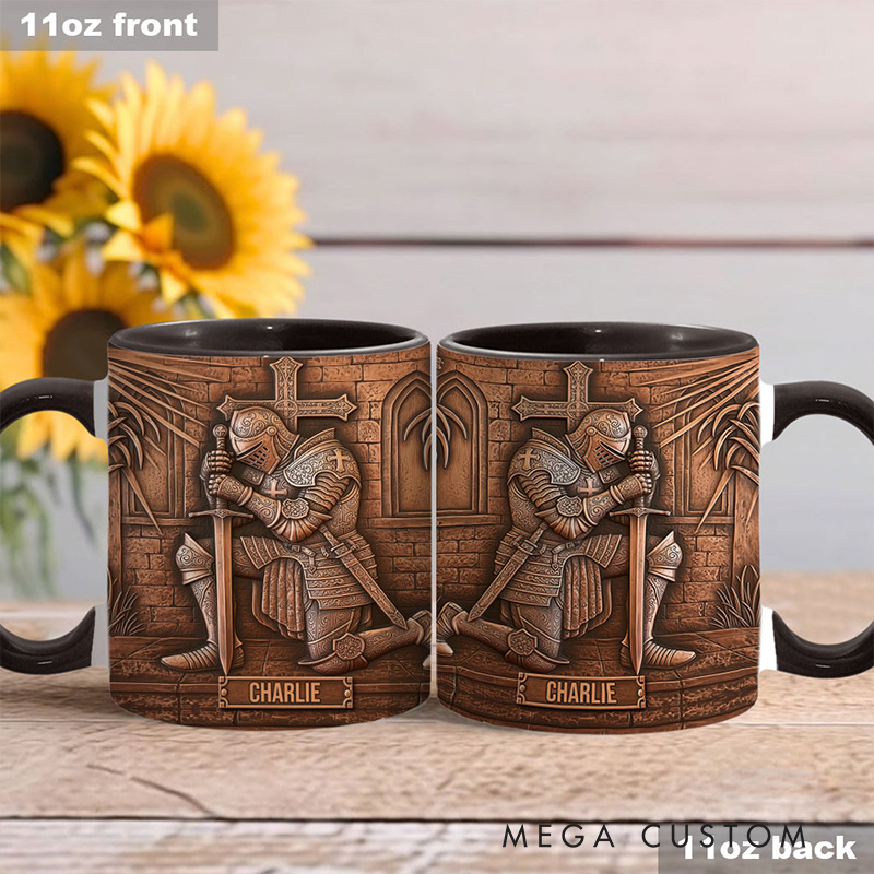 Personalized Knight Of God Ceramic Mug with Custom Name Religious Inspirational Gift Christian Gift for Men