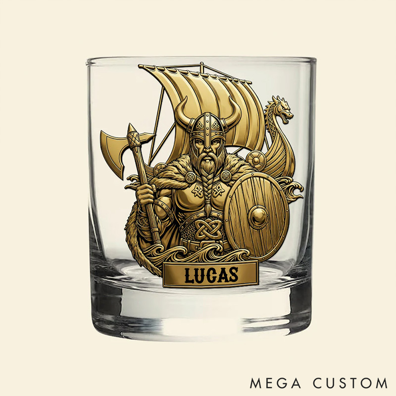 Personalized 3D-Like True Warriors Whiskey Glass Viking Whiskey Glass Valentine‘s Day Gift for Husband Boyfriend Romantics Gift for Him