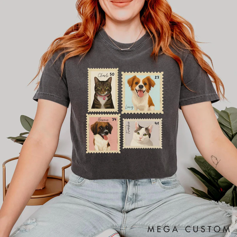 Personalized Pet Lover Custom Pet Portrait Stamp T-Shirt
