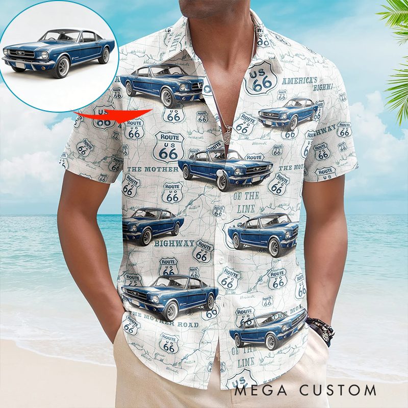 Personalized Classic Car Summer Vibes Custom Photo Hawaiian Shirt Racing-Themed Hawaiian Shirt