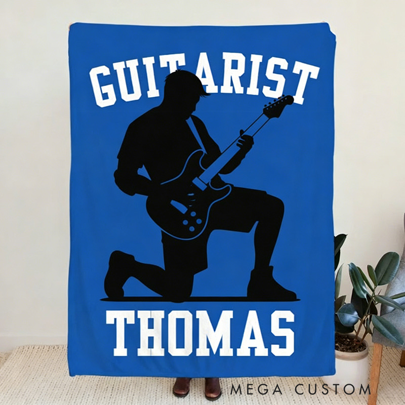 Personalized Silhouette Guitarist Soft Throw Blanket with Name Perfect for Guitar Lovers Music Enthusiasts Birthday Anniversary Performance Gifts