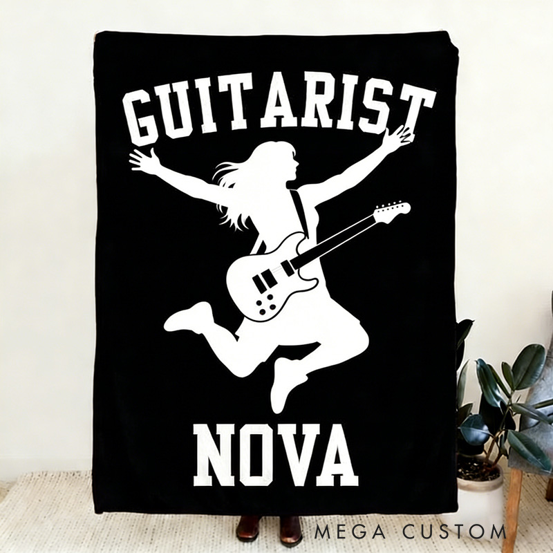 Personalized Silhouette Guitarist Soft Throw Blanket with Name Perfect for Her Guitar Lovers Music Enthusiasts Birthday Anniversary Performance Gifts