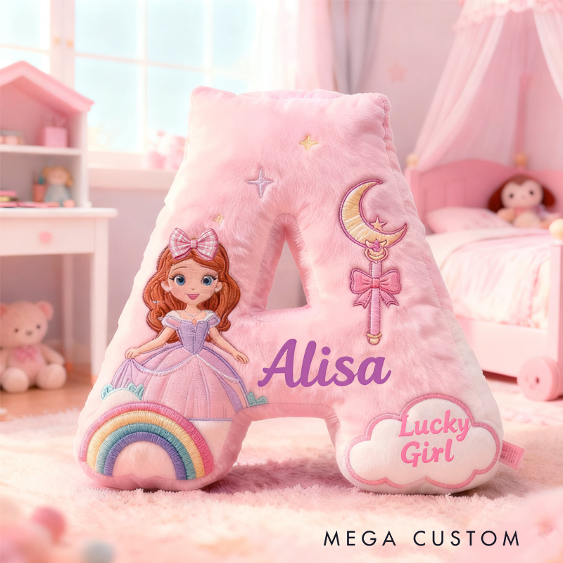 Personalized Lucky Girl with Name Graphic 3D Print Pillow Christmas Gift for Kids 