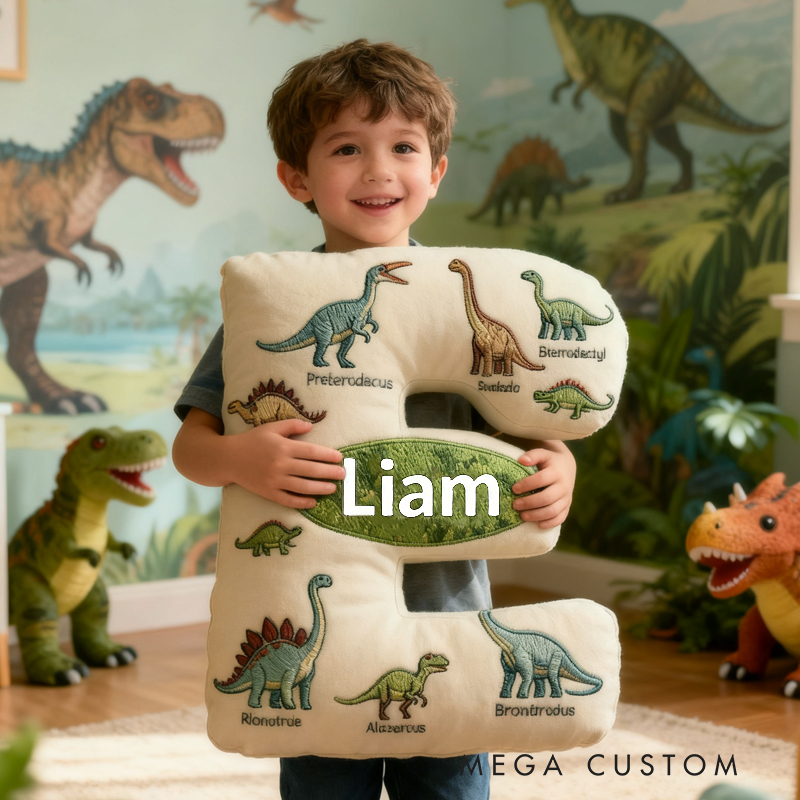 Personalized Dinosaur World Initials with Name Graphic 3D Print Pillow Christmas Gift for Kids Birthday Gifts