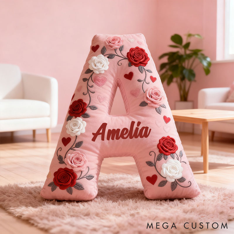 Personalized Girl friend Rose Pink 3D Printed Pillow Custom Name Cushion Valentine's Gift for GirlFriend Christmas Gift for Her