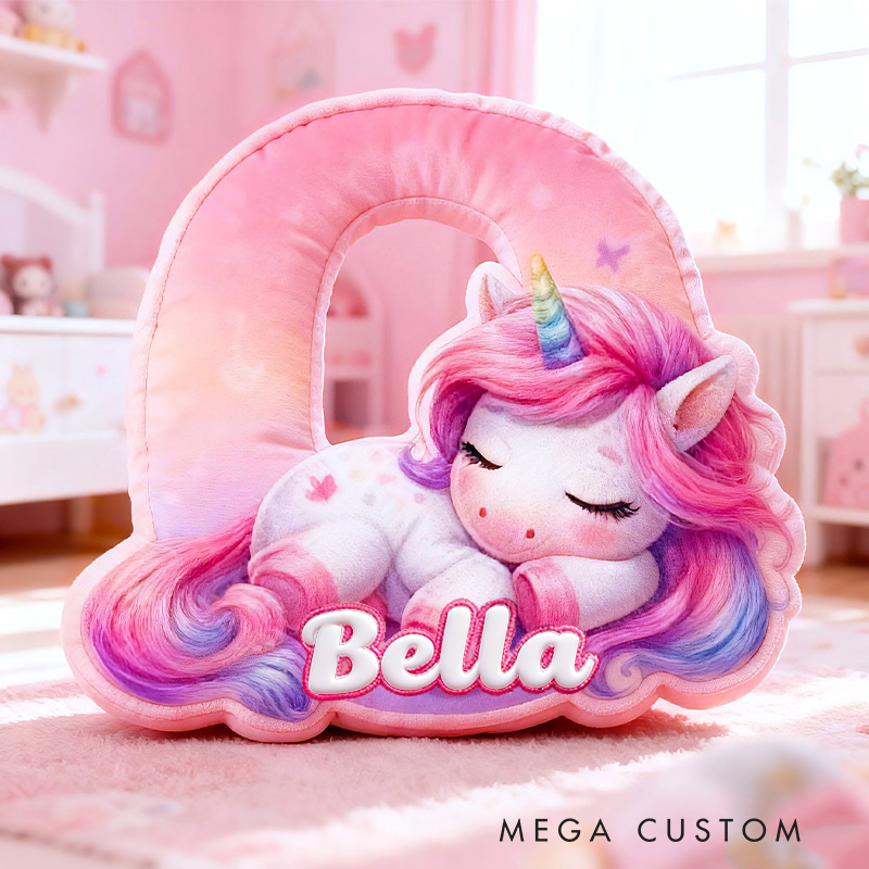 Personalized Pink Rainbow Cloud Letter Initial Custom Name Soft Decorative Gift Magical Girls Room Sweet Alphabet Graphic 3D Print Pillow