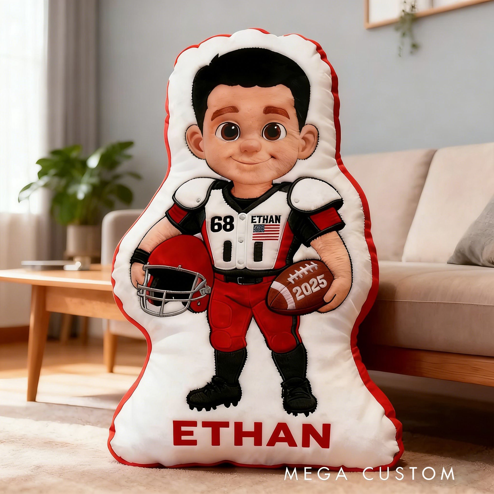 Personalized Football Player Pillow with Custom Name, Number, and Year