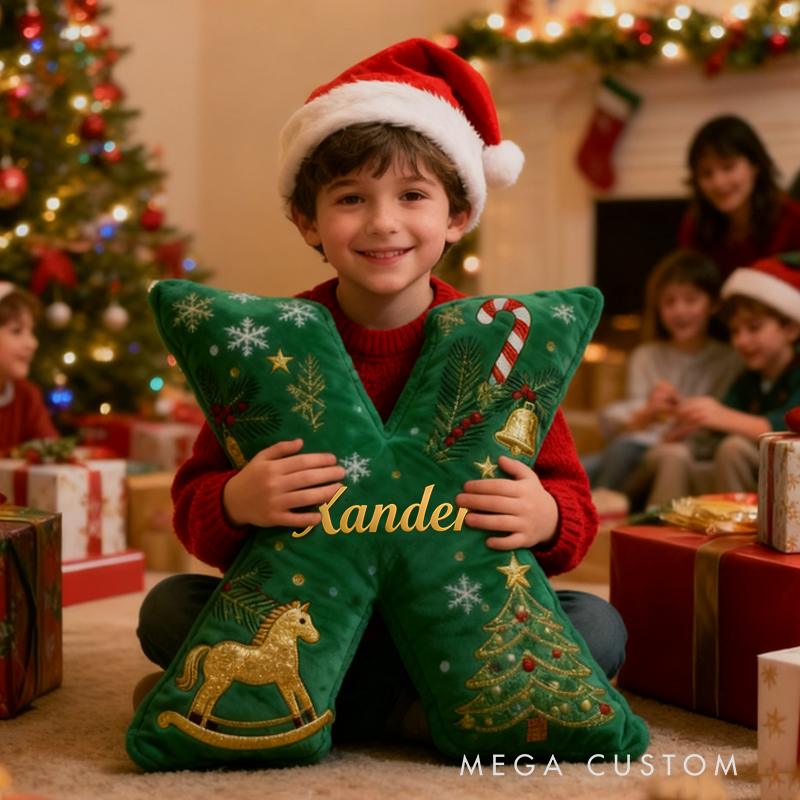 Personalized Christmas Letter with Name Pillow Festive Holiday Decor Graphic 3D Print Cozy Custom Cushion for Living Room Soft Decorative Gift for Kids Family