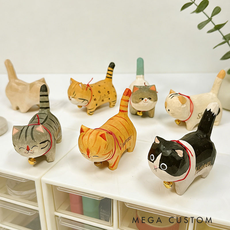 Personalized Handmade Wooden Cat Ornament Wood Cat Figurine Unique Cat Lover Gift