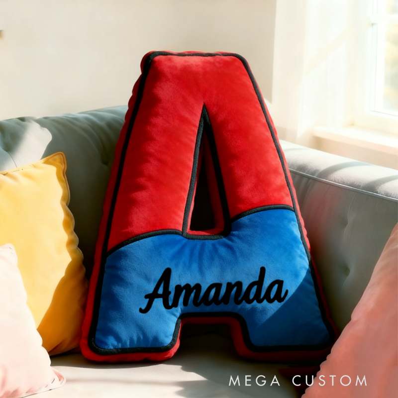 Personalized Cute Red and Blue Spider Web Initial Name Pillow Christmas Gift for Kids Family