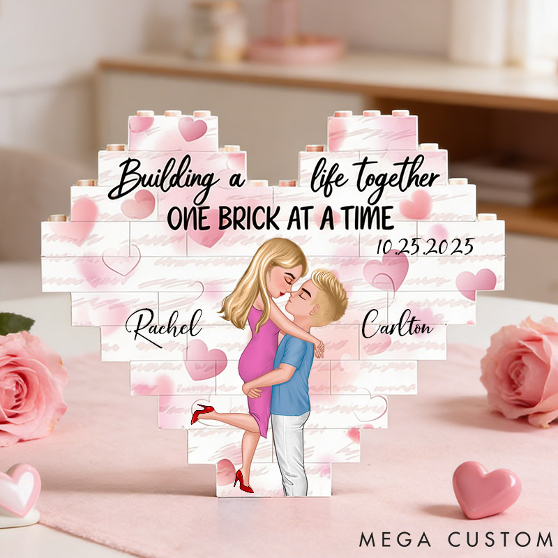 Personalized Couple Heart Building Block Puzzle Building a Life Together One Brick at a Time Blocks Valentine's Day Gift Anniversary Gift For Him Her