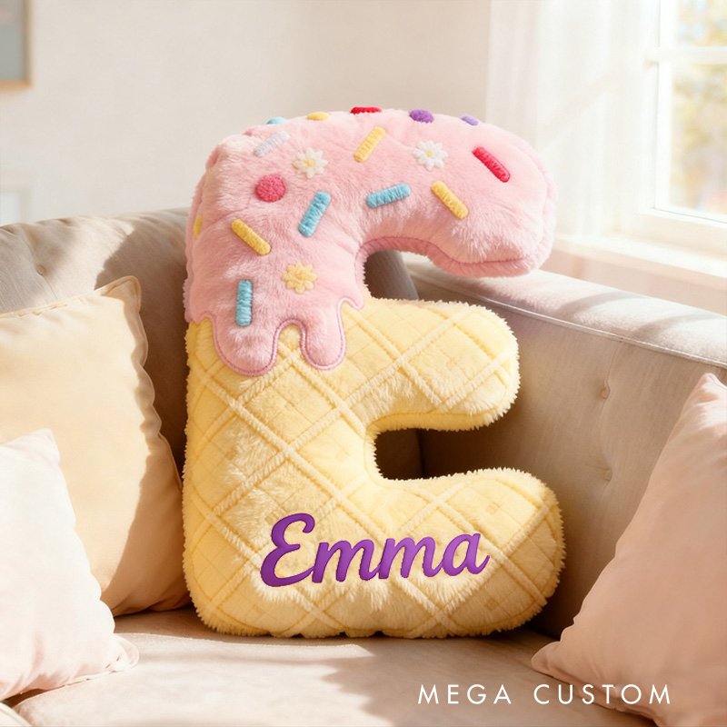 Personalized Ice Cream Letter Name Custom Kids Gift Sweet Dessert Colorful Fun Soft Decorative Graphic 3D Print Pillow