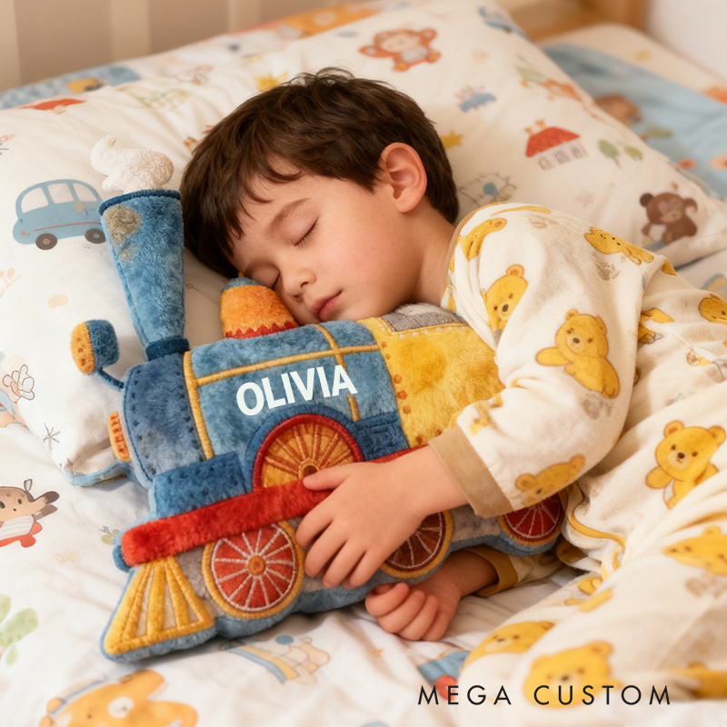 Personalized Train Name Custom Soft Decorative Gift Colorful Railway Adventure Style Fun Playful Cozy Kid Room Magical Journey Steam Engine Rainbow Graphic 3D Print Pillow