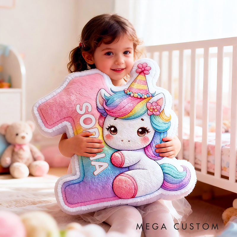 Personalized Rainbow Number Custom Name Soft Decorative Gift Cute Baby Birthday Nursery Room Colorful Graphic 3D Print Pillow