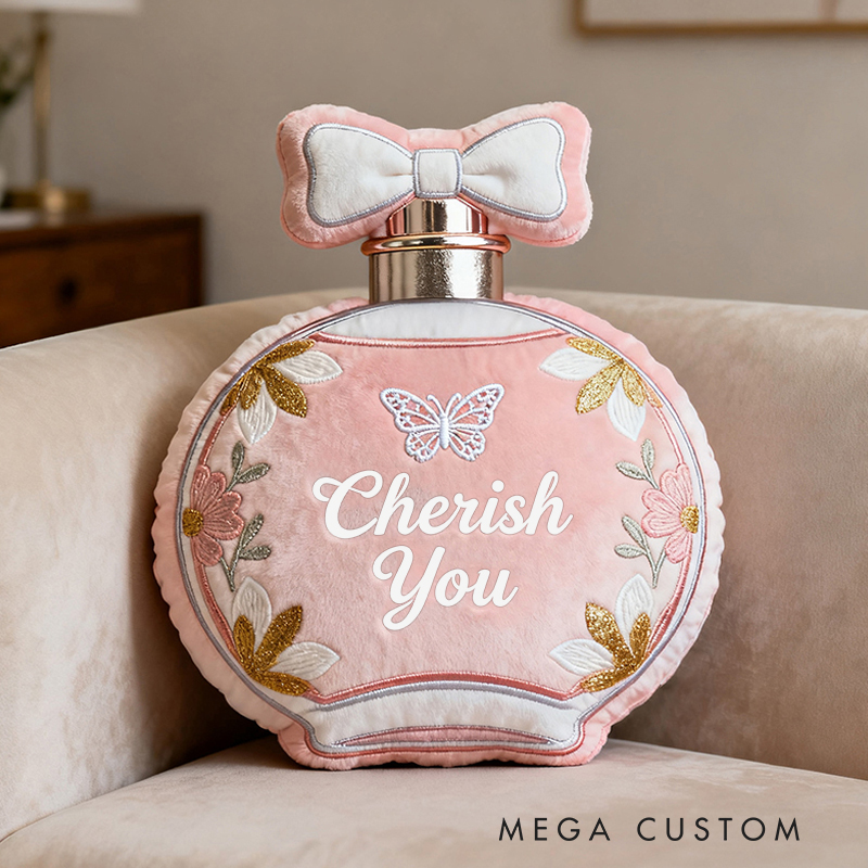 Personalized Perfume Bottle Star Custom Name Soft Decorative Gift Elegant Princess Style Cozy Bedroom Dream Pink Luxury Lovely Graphic 3D Print Pillow