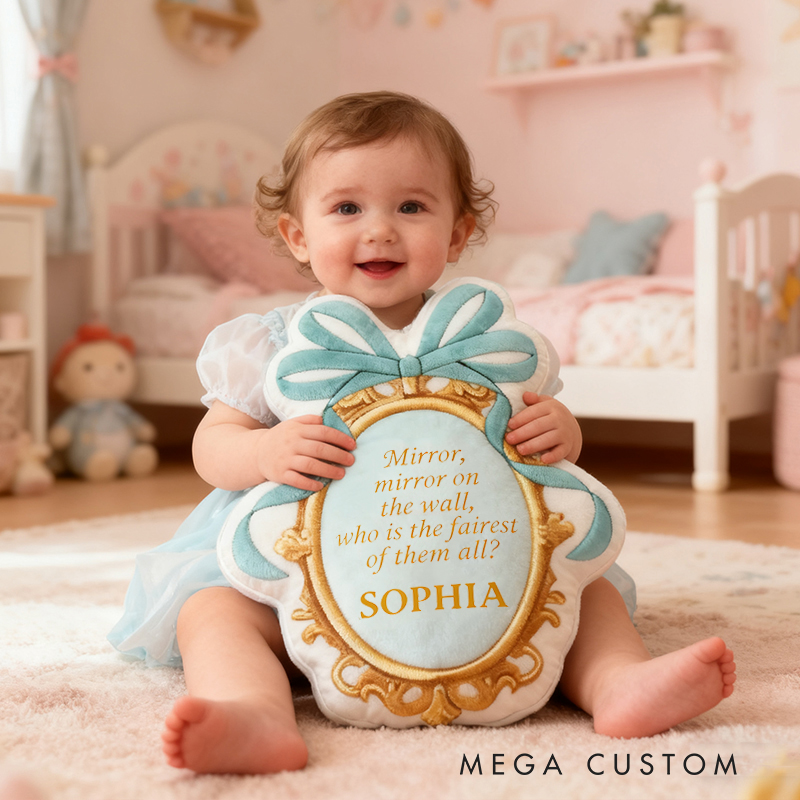 Personalized Princess Mirror Shape Custom Name Soft Decorative Gift Fairytale Princess Style Elegant Nursery Room Charming Quote Graphic 3D Print Pillow