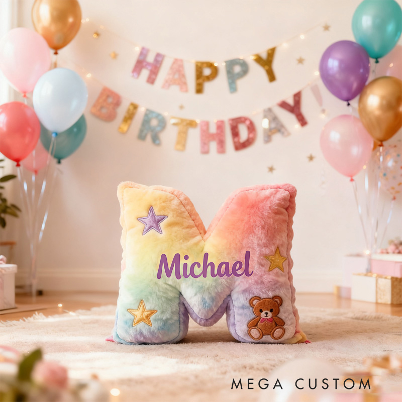 Personalized Rainbow Letter Birthday Gift Cute Name Custom Kids Room Colorful Soft Decorative Graphic 3D Print Pillows