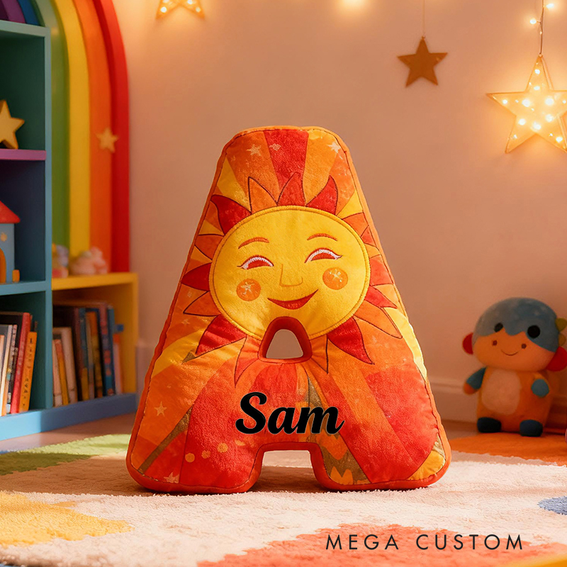 Personalized Sun Letter Custom Name Soft Decorative Gift Bright Sunshine Style Cozy Nursery Warm Smile Cheerful Daylight Cute Happy Energy Graphic 3D Print Pillow