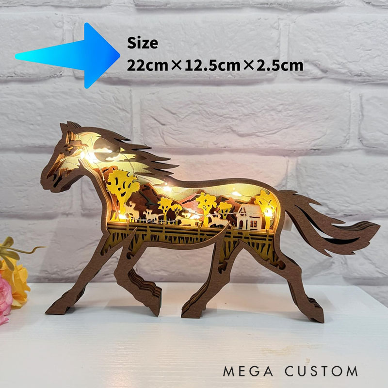 Personalized Handcarved Wooden 3D Horse with LED Lights Birthday Gifts for Kids