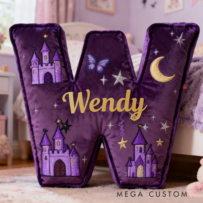 Personalized Dreamy Purple Castle with Name Graphic 3D Print Pillow Christmas Gift for Kids Birthday Gift