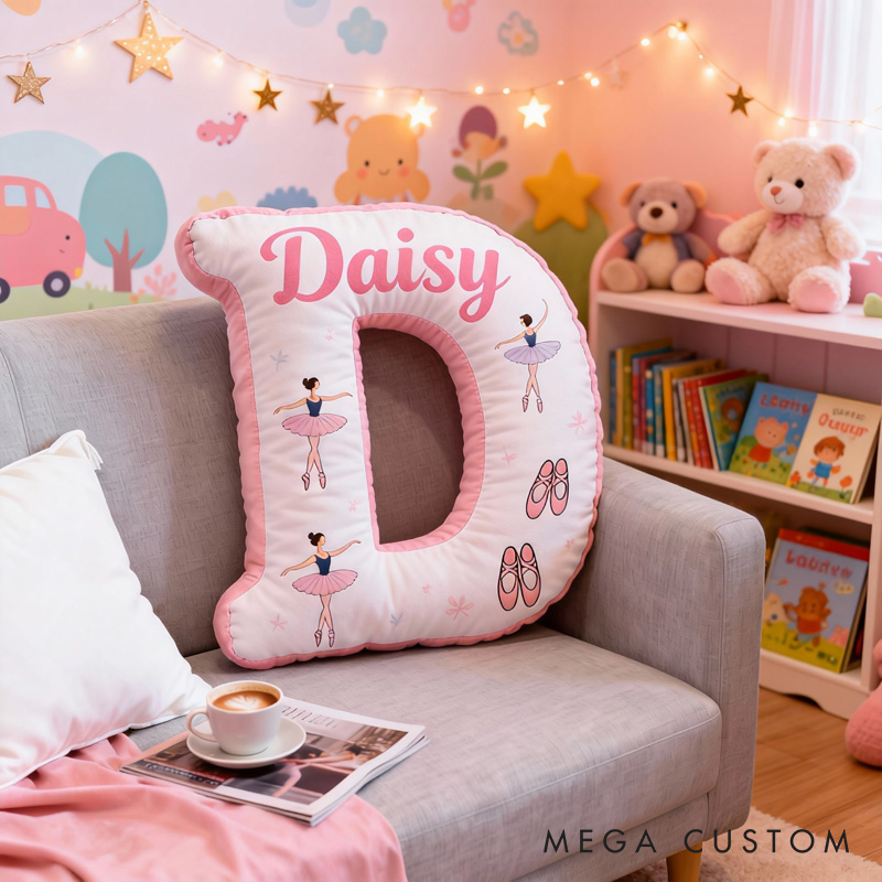 Personalized Ballet Dancers Letter Pillow With Name Soft Stuffed Toy for Kids Unique Decorative Cushion for Girls' Room