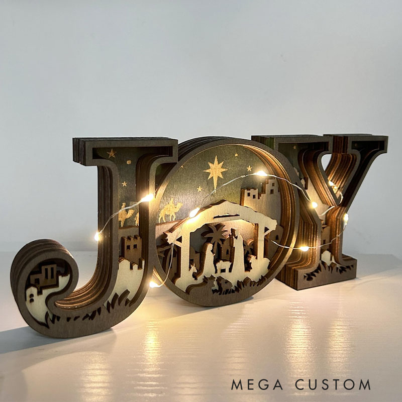 Personalized 3D Carved Wooden JOY Letter Ornaments Religious Christian Gift