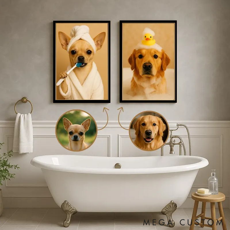 Personalized Pet Lover Custom Pet Portrait Bathroom Art Pet Portrait