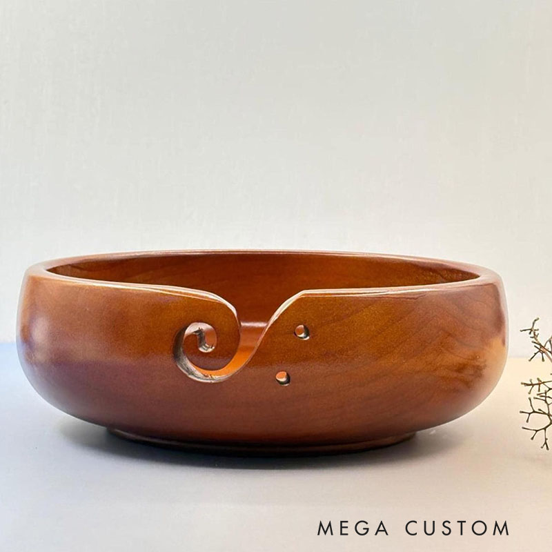 Personalized Wooden Portable Yarn Bowl for Knitting Storage Bowl with Holes for Crochet Yarn Organizing and Storage