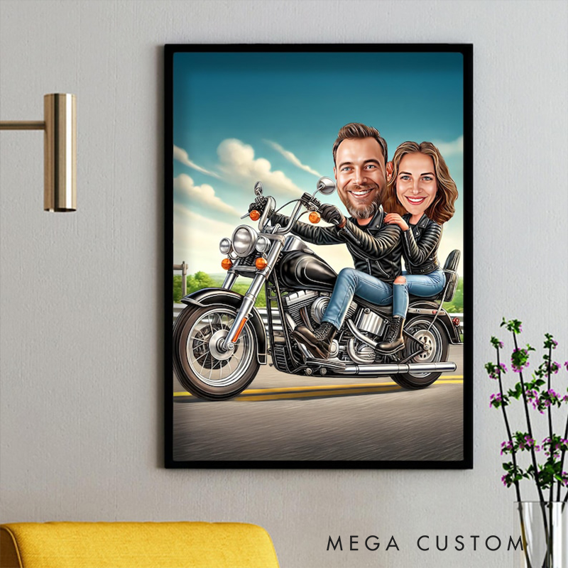  Personalized Chopper Couple Portrait Personalized Biker Caricature Motorcycle Couple Drawing Funny Gift for Motorcycle Lovers or Anniversaries