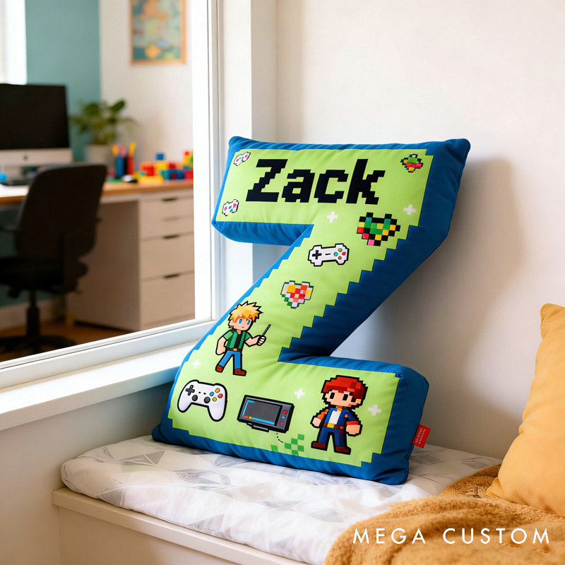 Personalized Game Controller Letter Pillow with Your Name Perfect Gift for Gamers and Kids