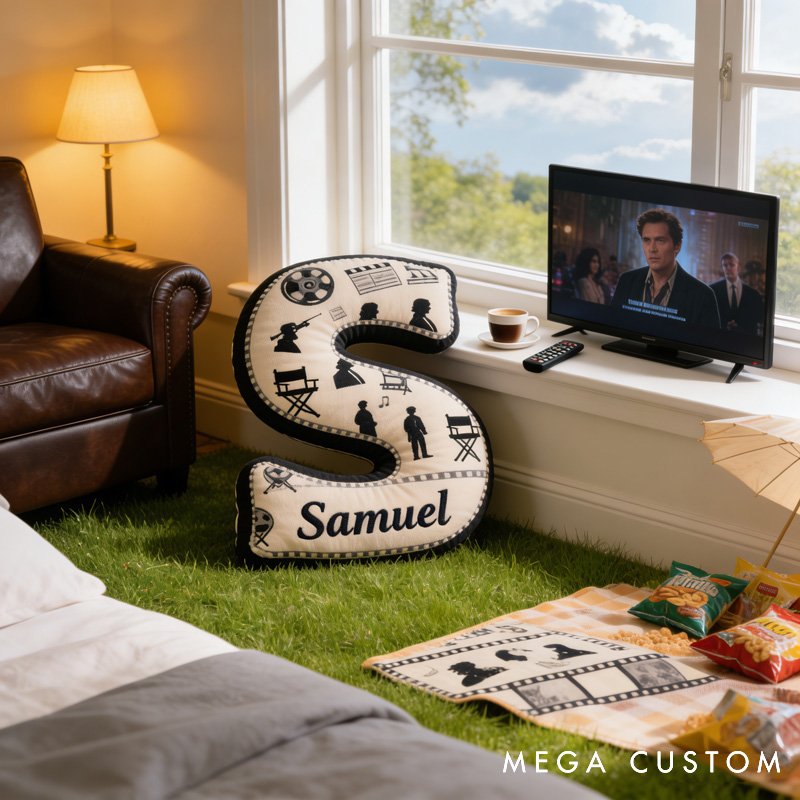 Personalized Film Reel Couple Pillow for Movie Lovers Initial Pillow Valentine's Day Birthday Party Gift for Filmmakers