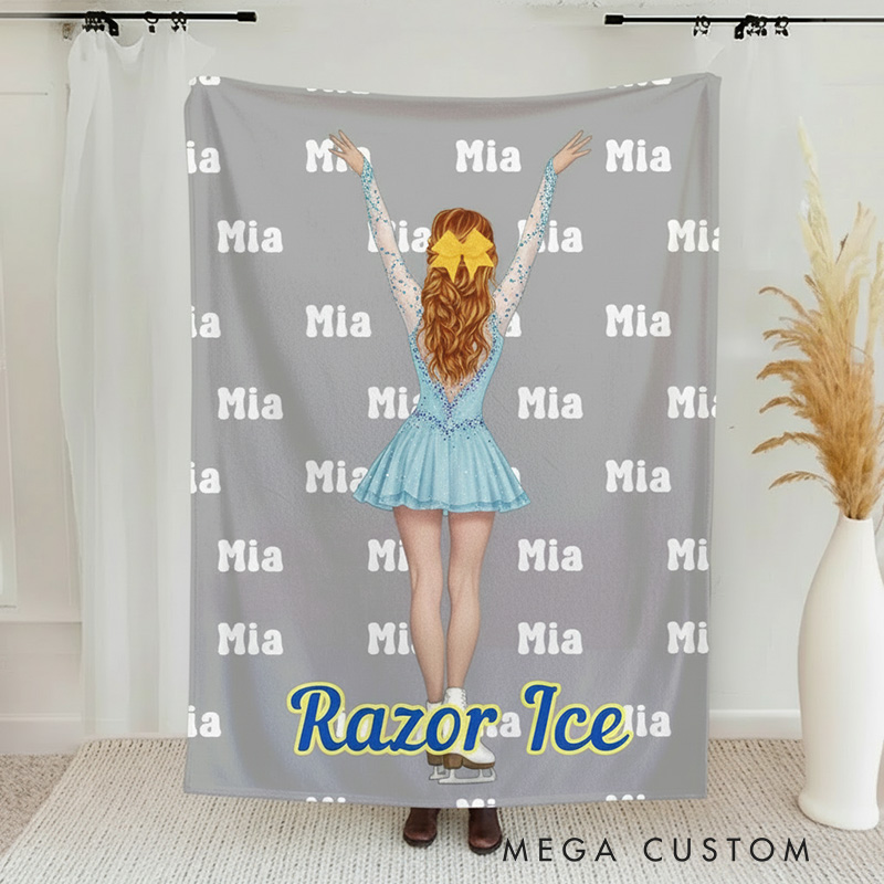 Personalized Figure Skating Cartoon Character Multicolor Soft Throw Blanket with Name Daily Training Match Day Team Gift for Figure Skaters and Coaches