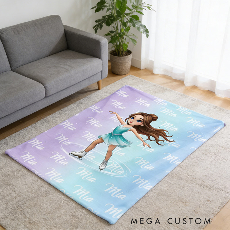 Personalized Figure Skating Cartoon Character Soft Throw Blanket with Your Name Daily Training Match Day Team Gift for Figure Skaters and Coaches