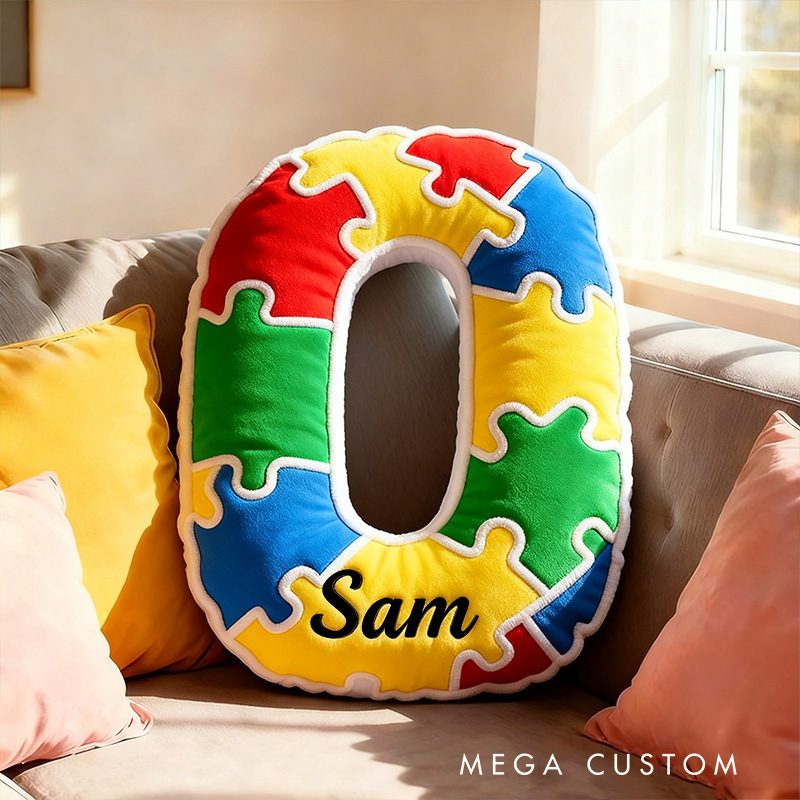 Personalized Bright Puzzle Pattern Letter Initial Name Cushion Soft Decorative Gift for Kids Room Fun Alphabet Shape Pillow